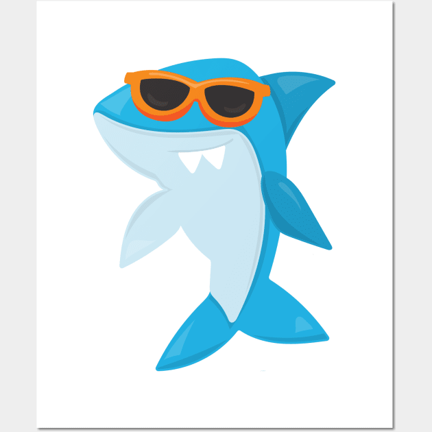 Cute Shark, Cool Shark, Shark With Sunglasses Wall Art by Jelena Dunčević